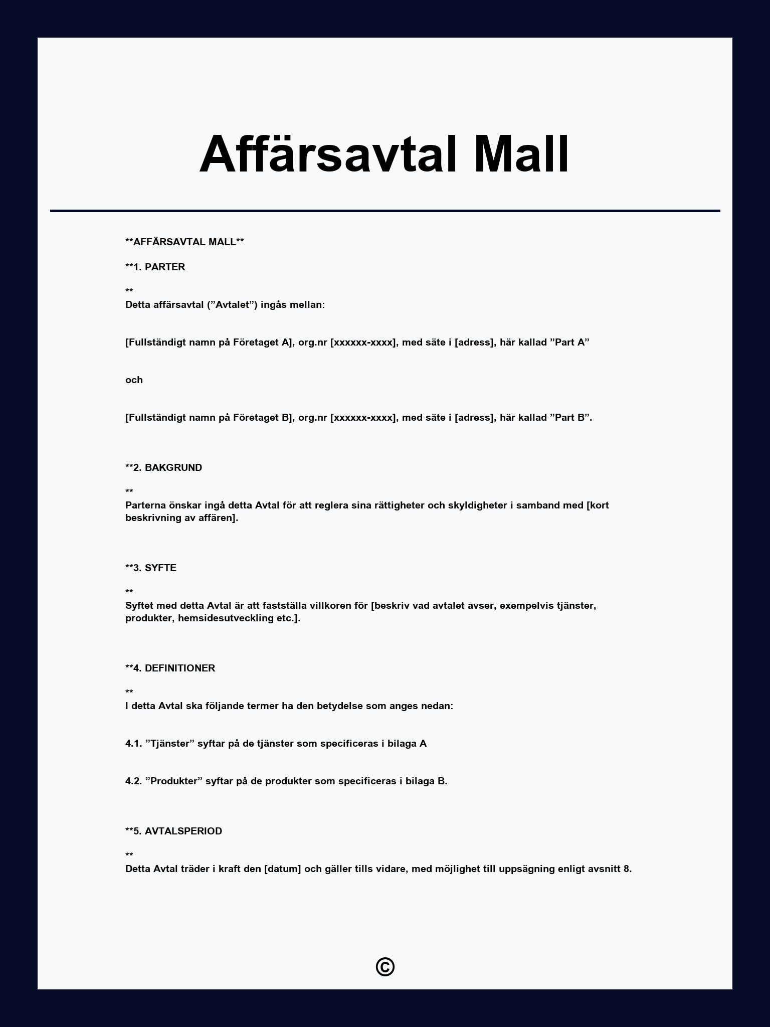 Affärsavtal Mall