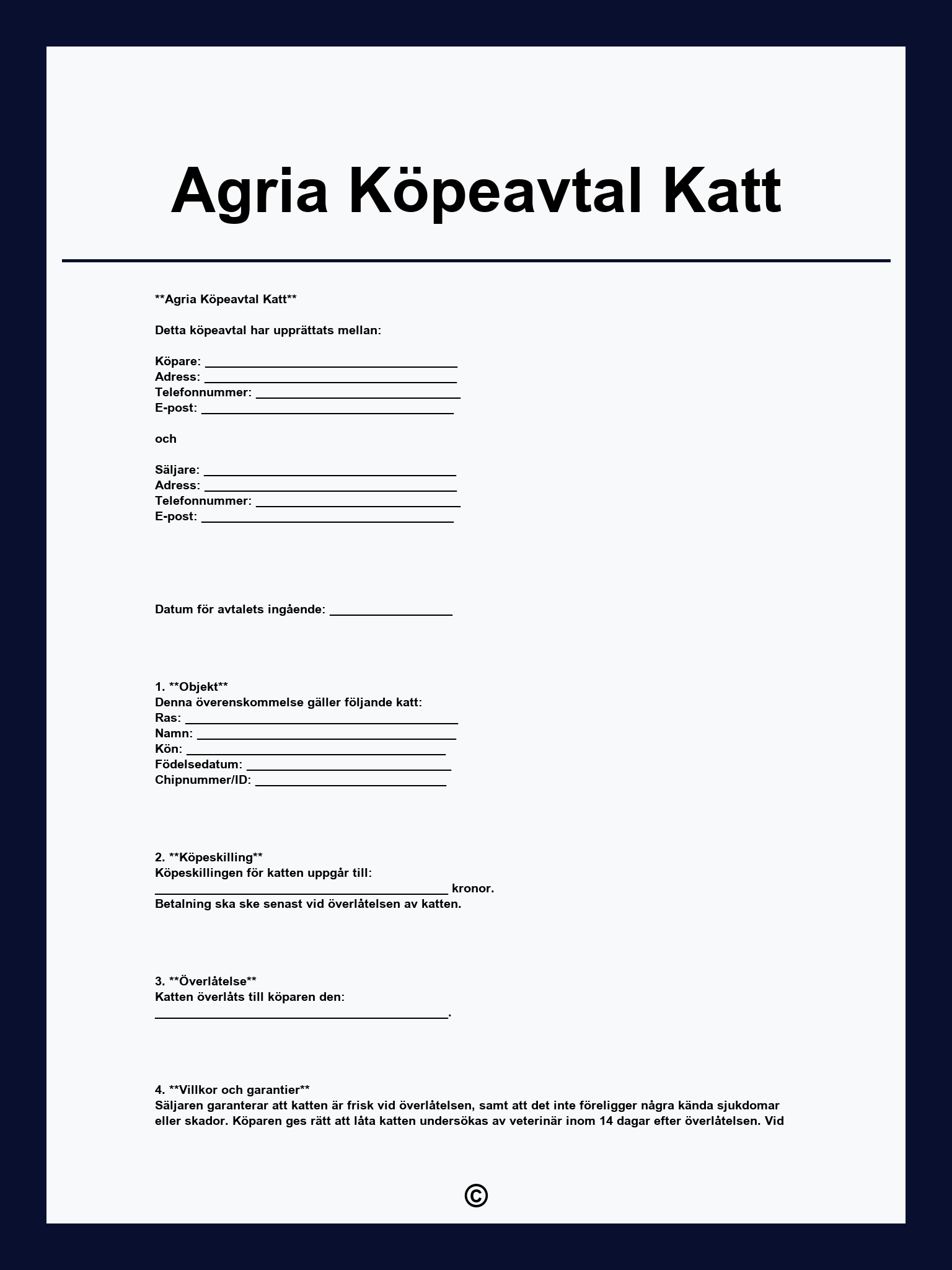 Agria Köpeavtal Katt