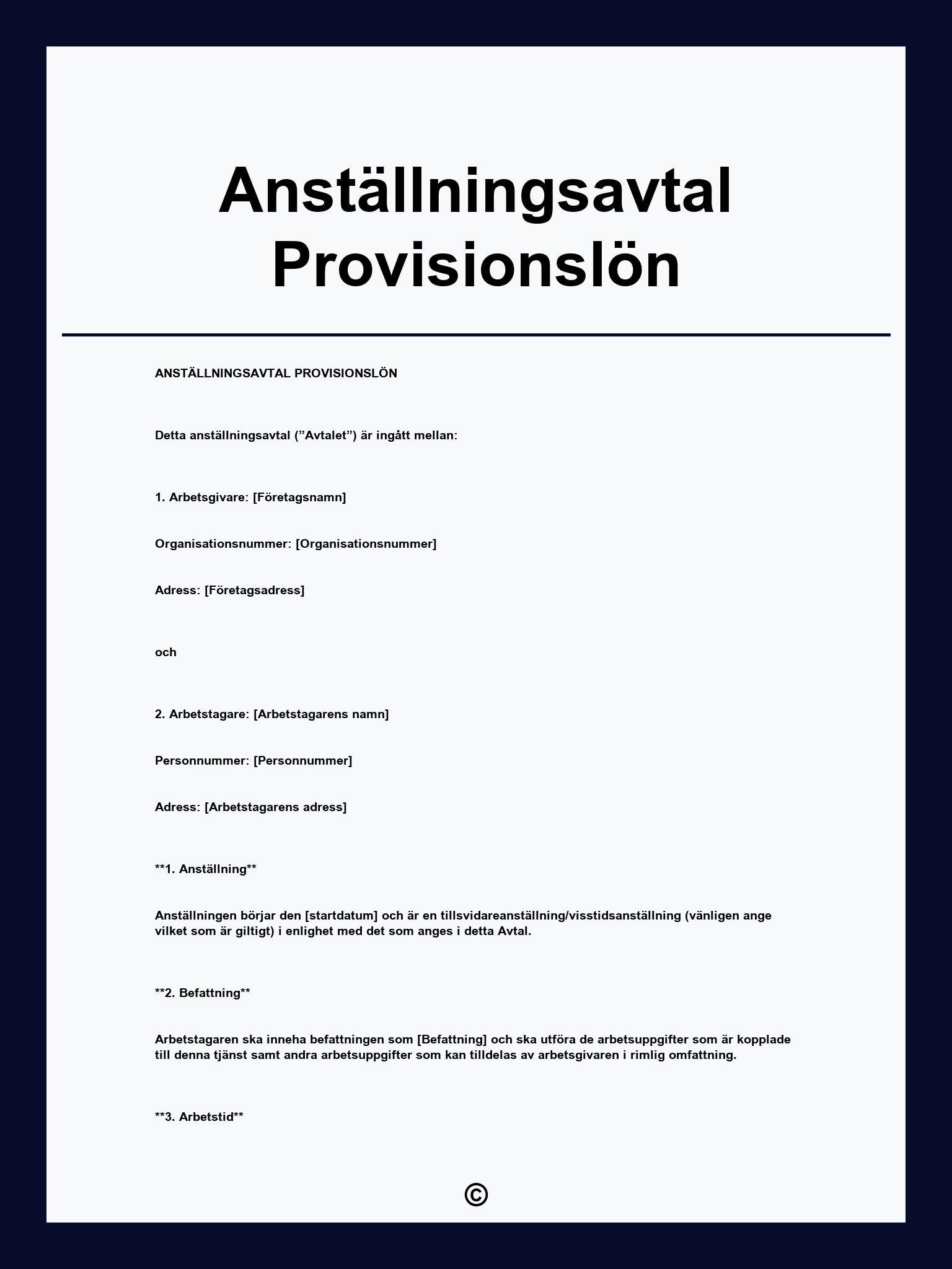 Anställningsavtal Provisionslön