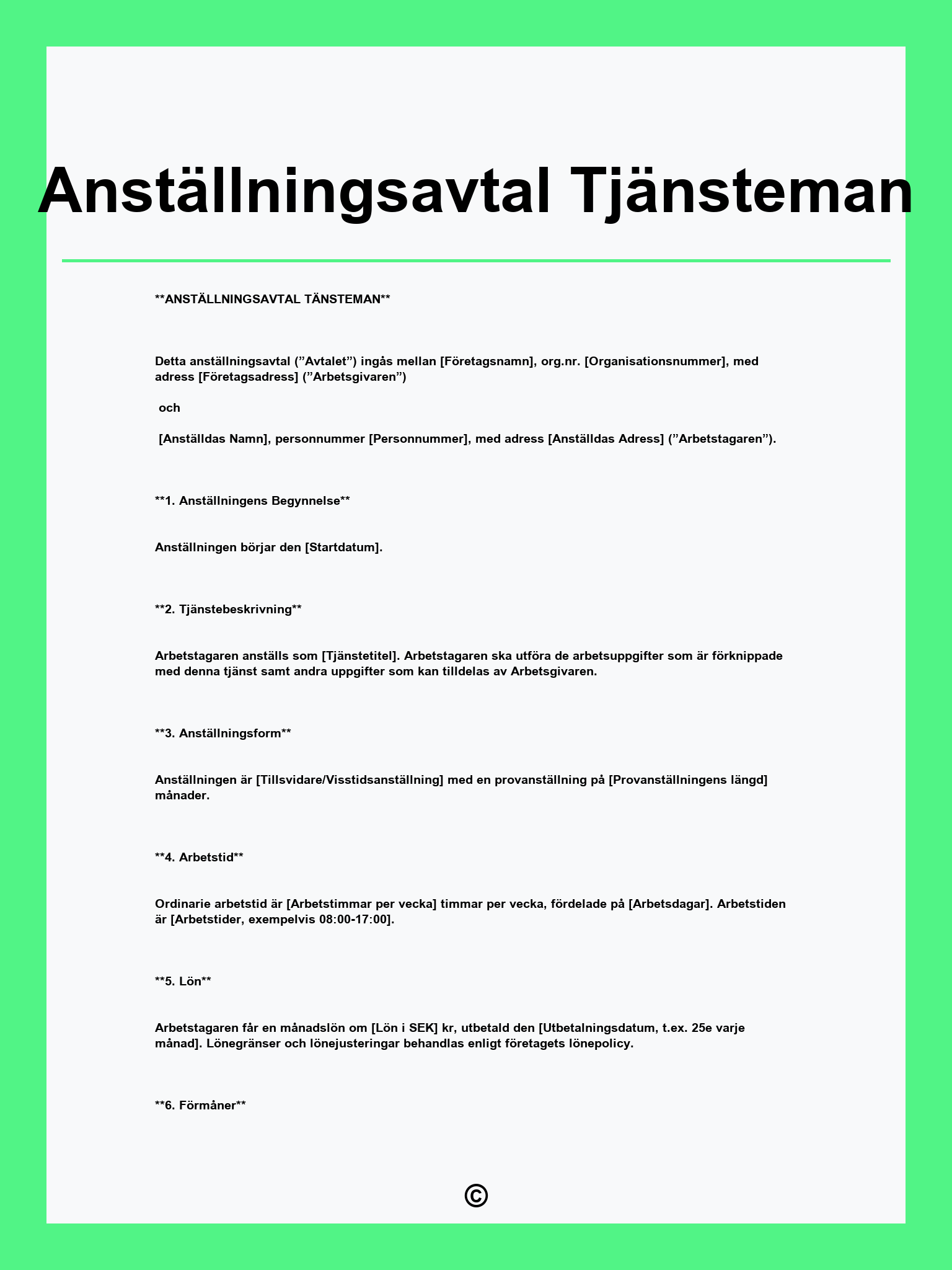 Anställningsavtal Tjänsteman
