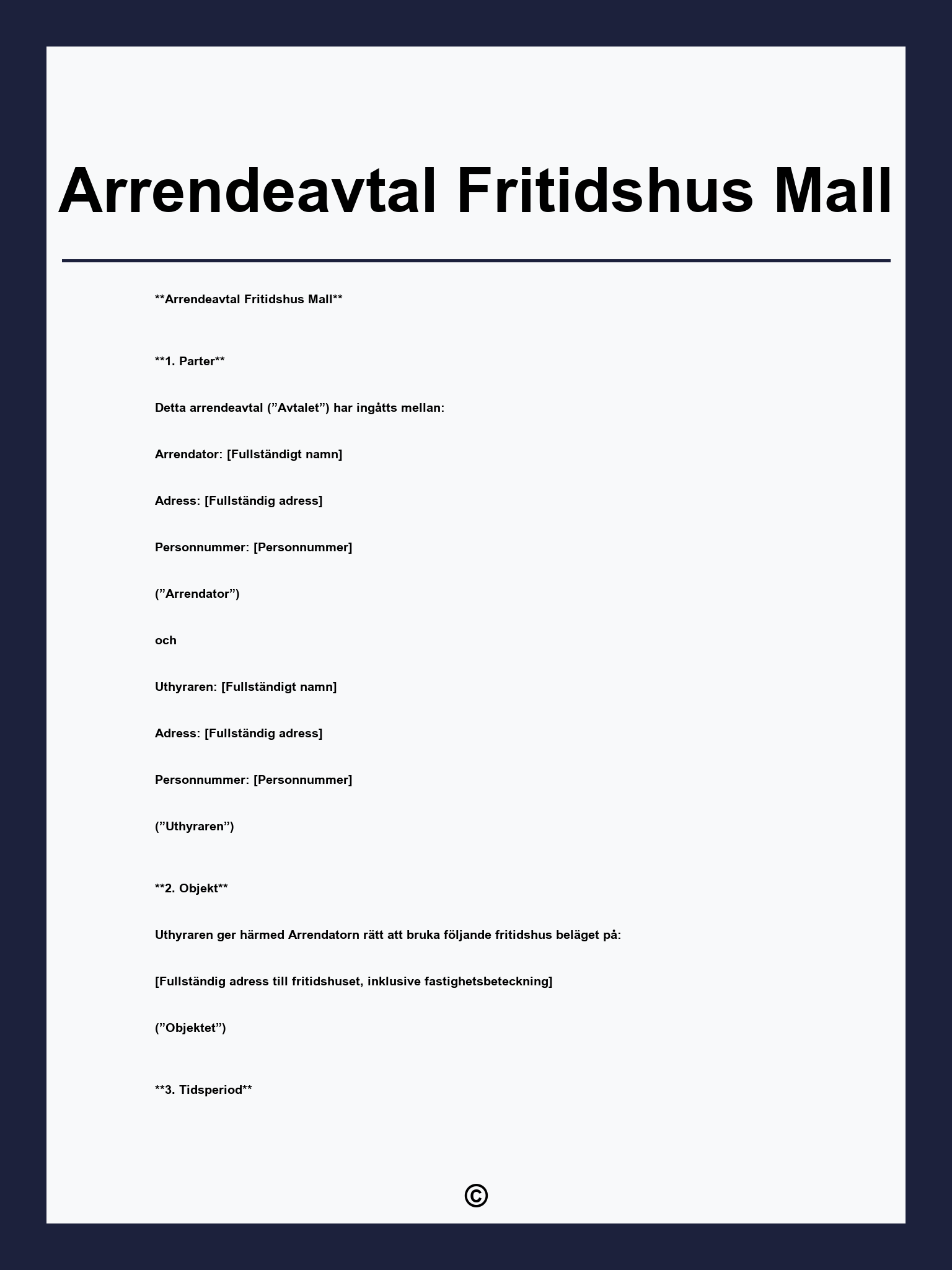 Arrendeavtal Fritidshus Mall