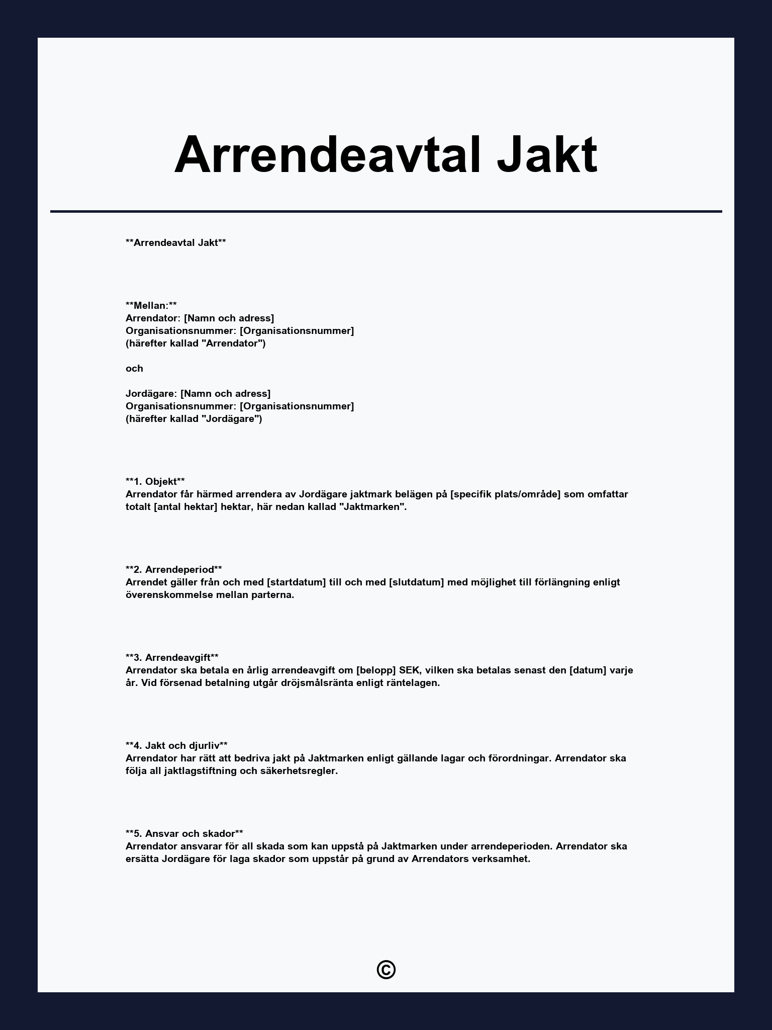 Arrendeavtal Jakt