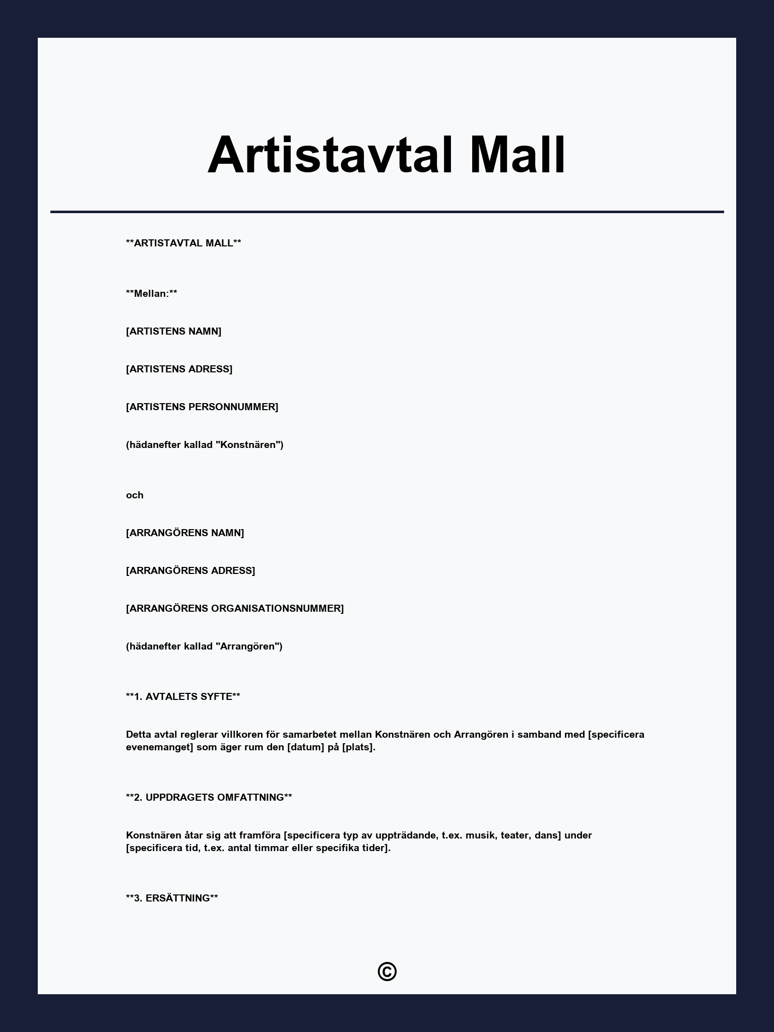 Artistavtal Mall