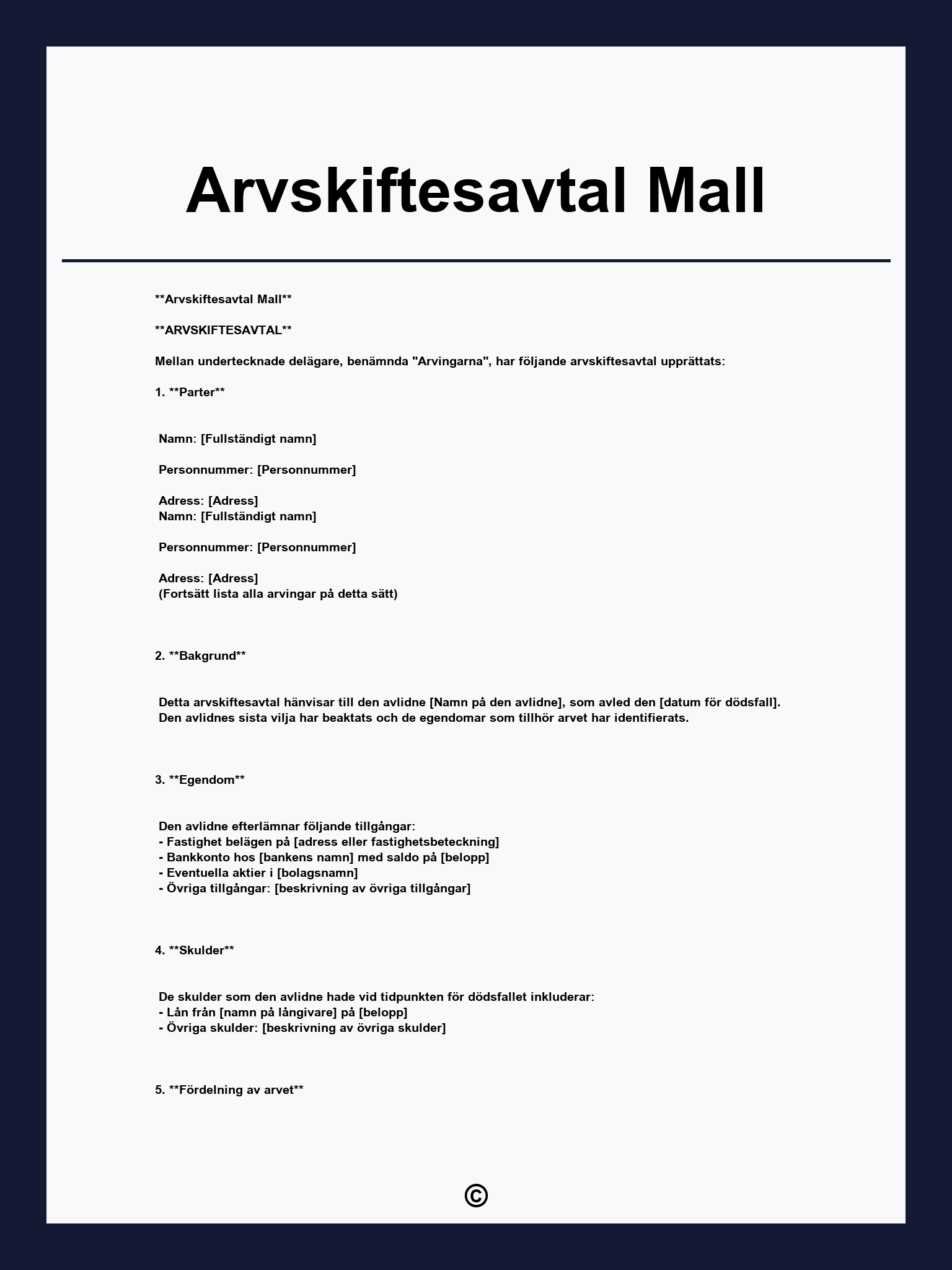 Arvskiftesavtal Mall