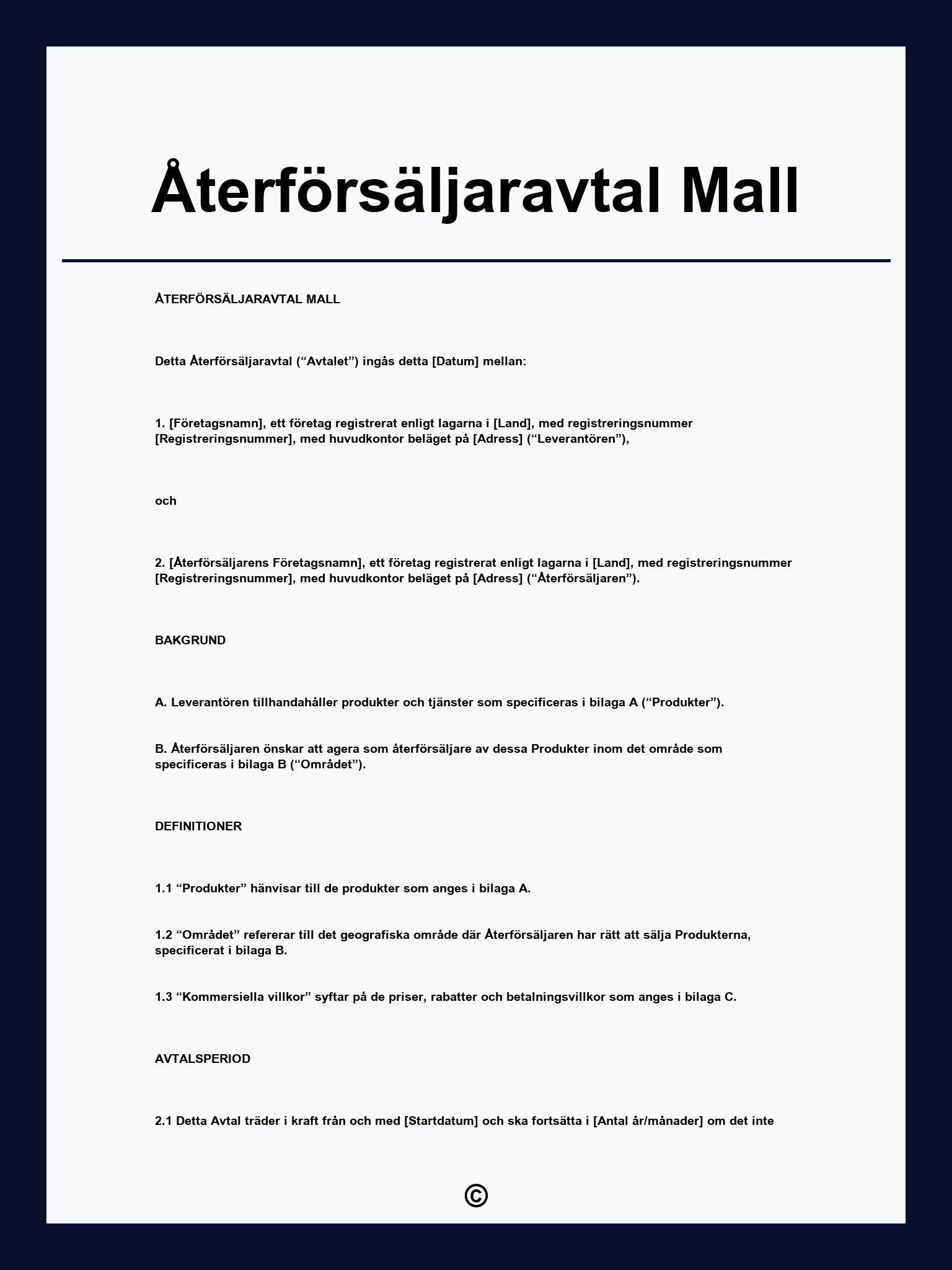 Återförsäljaravtal Mall