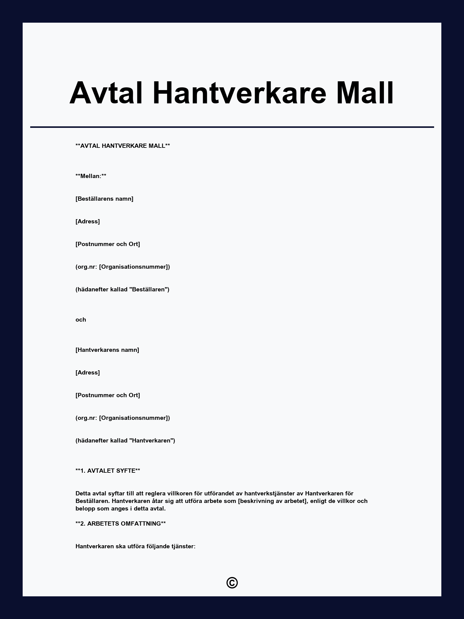 Avtal Hantverkare Mall