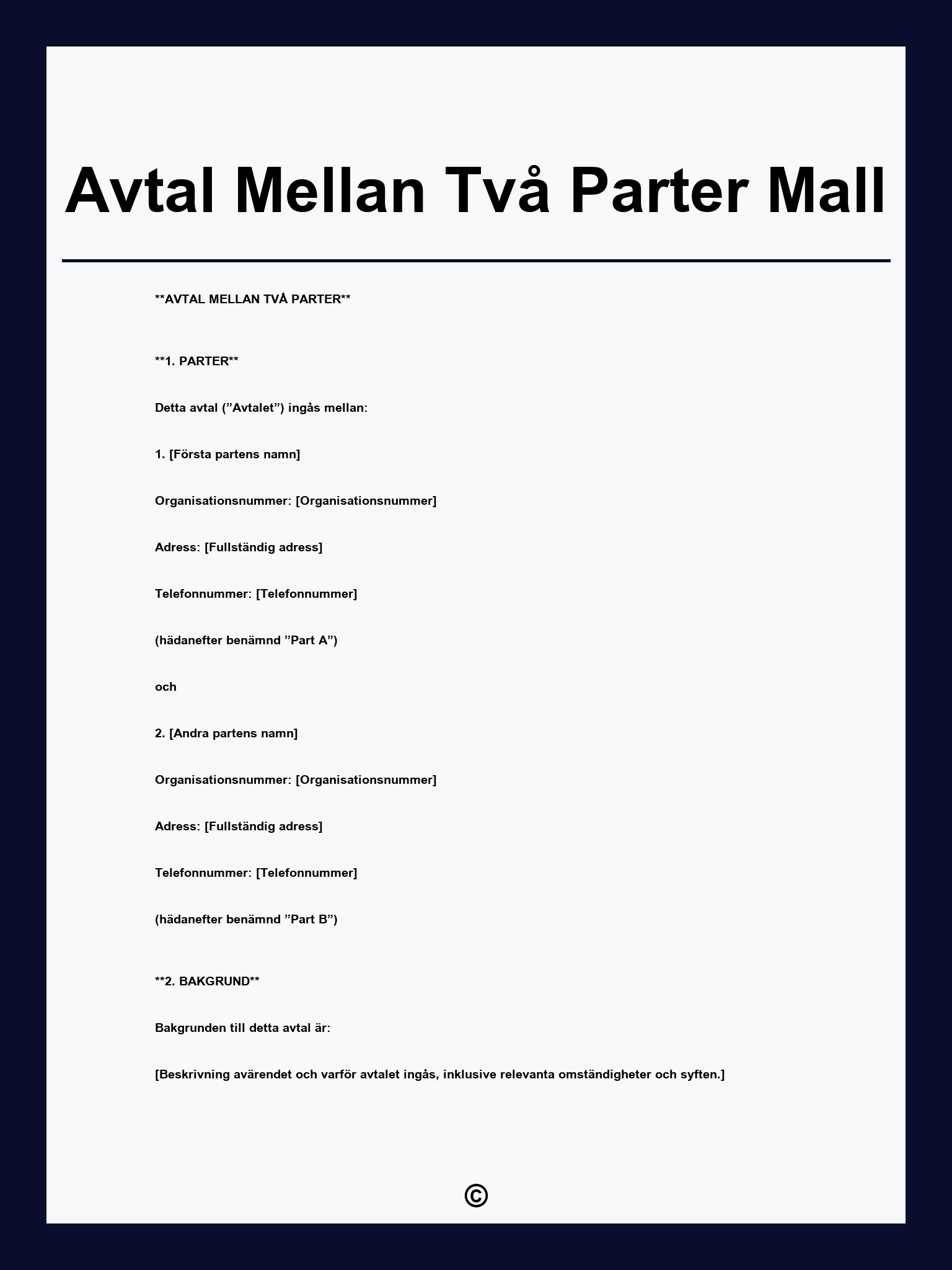 Avtal Mellan Två Parter Mall