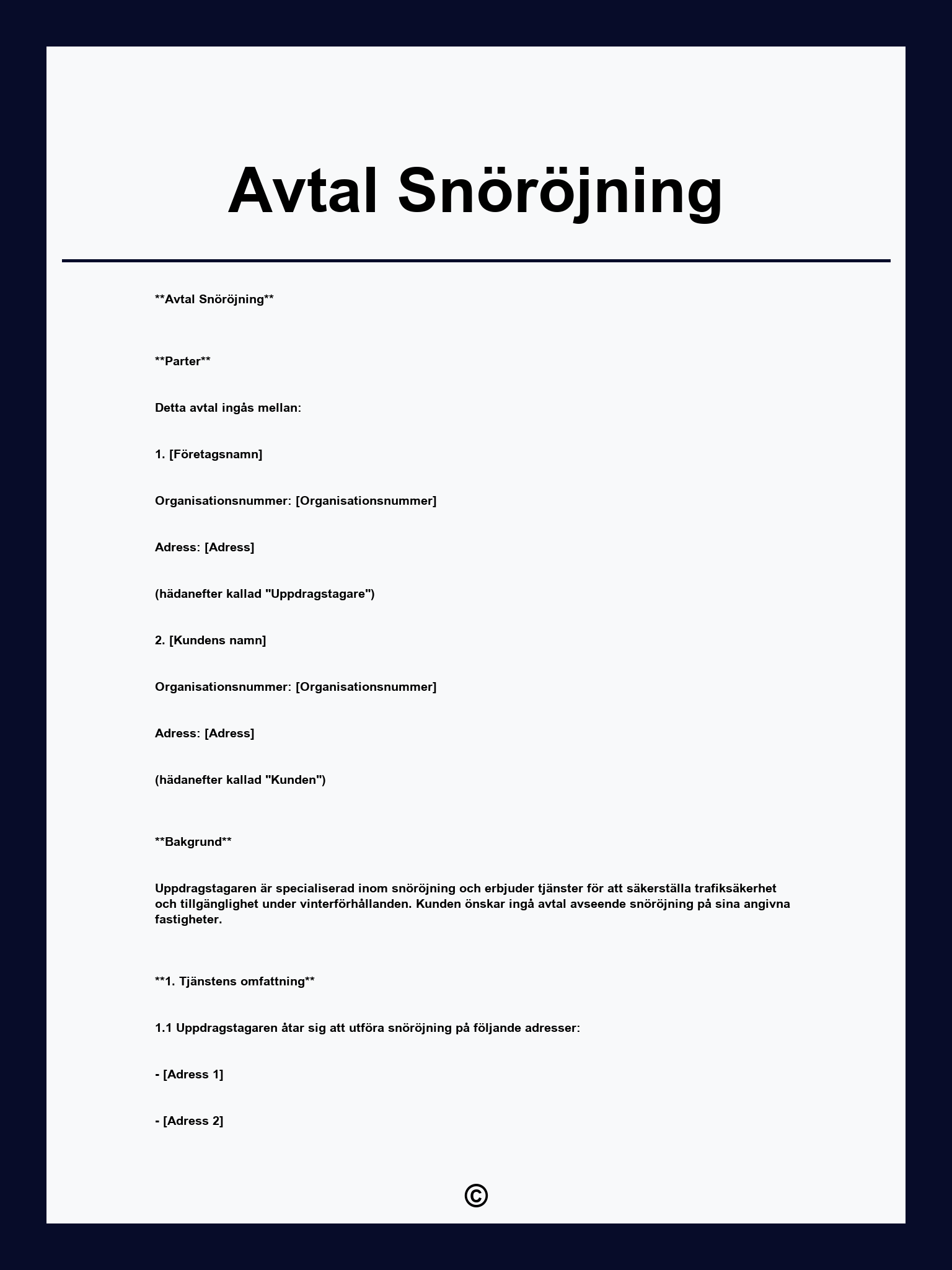 Avtal Snöröjning