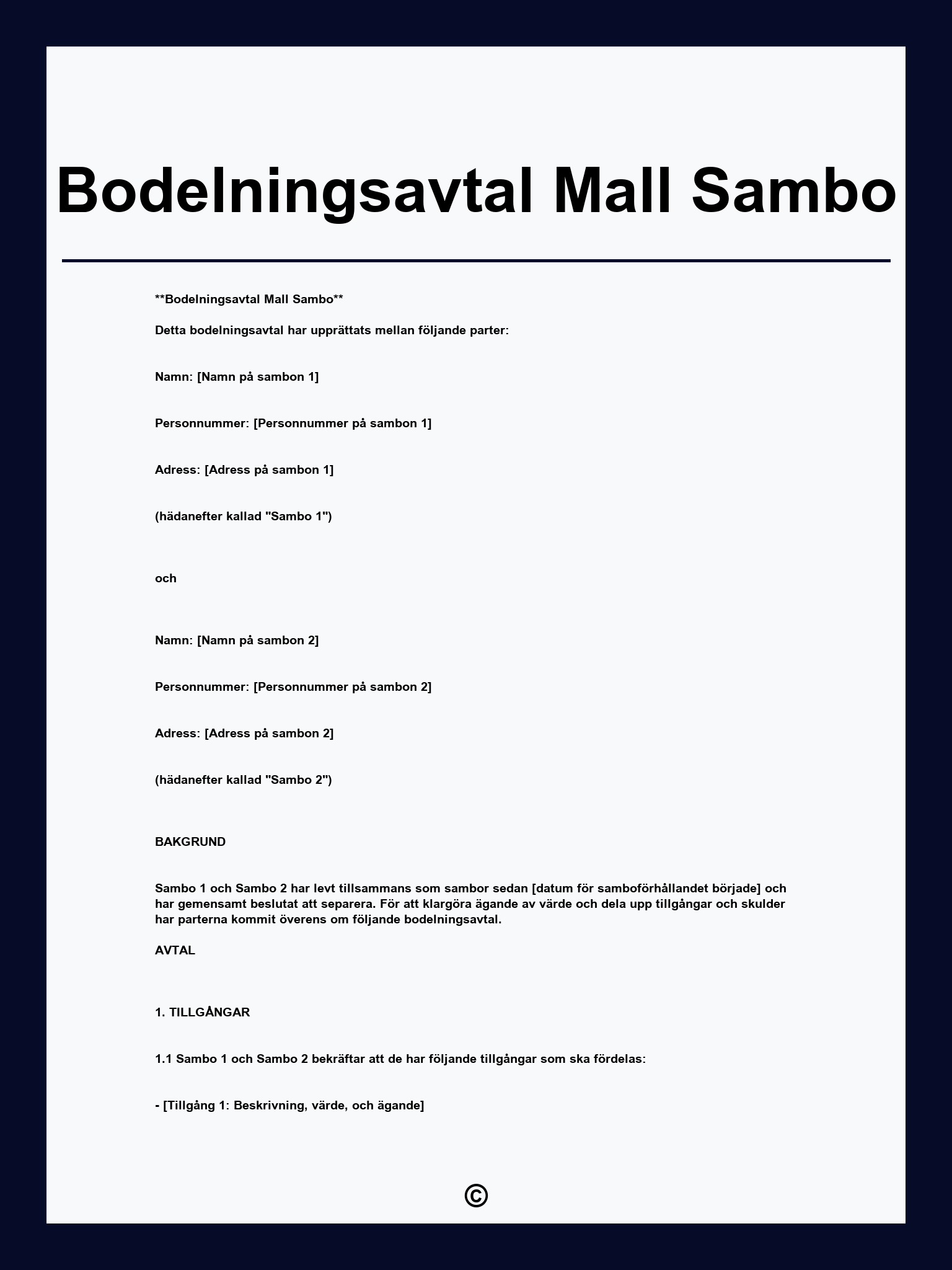 Bodelningsavtal Mall Sambo