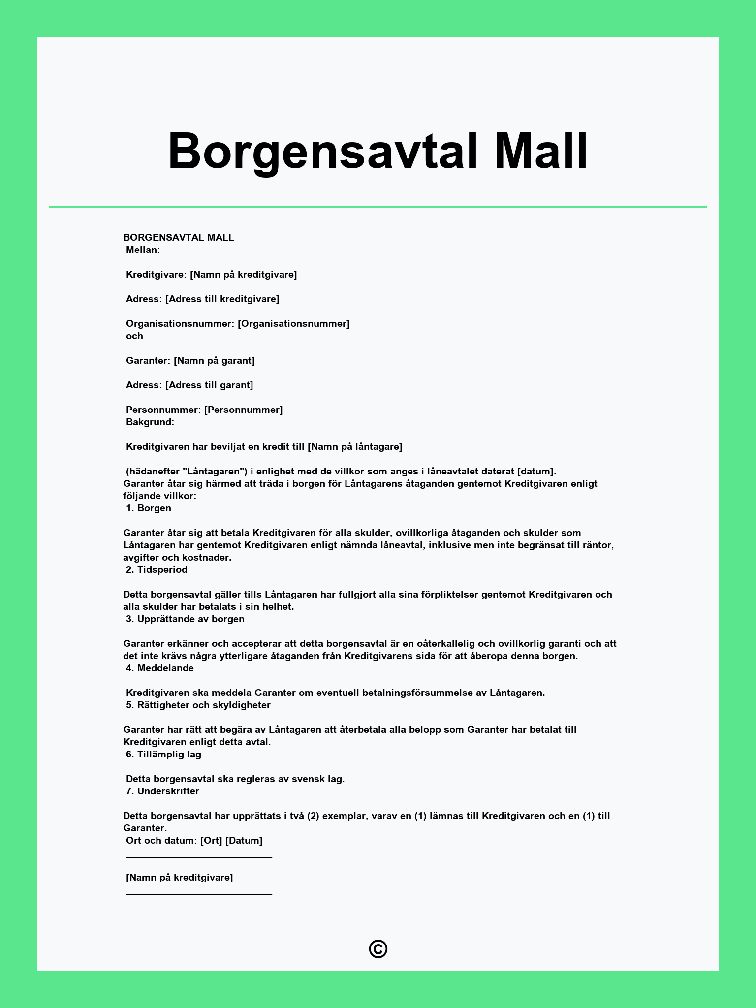 Borgensavtal Mall