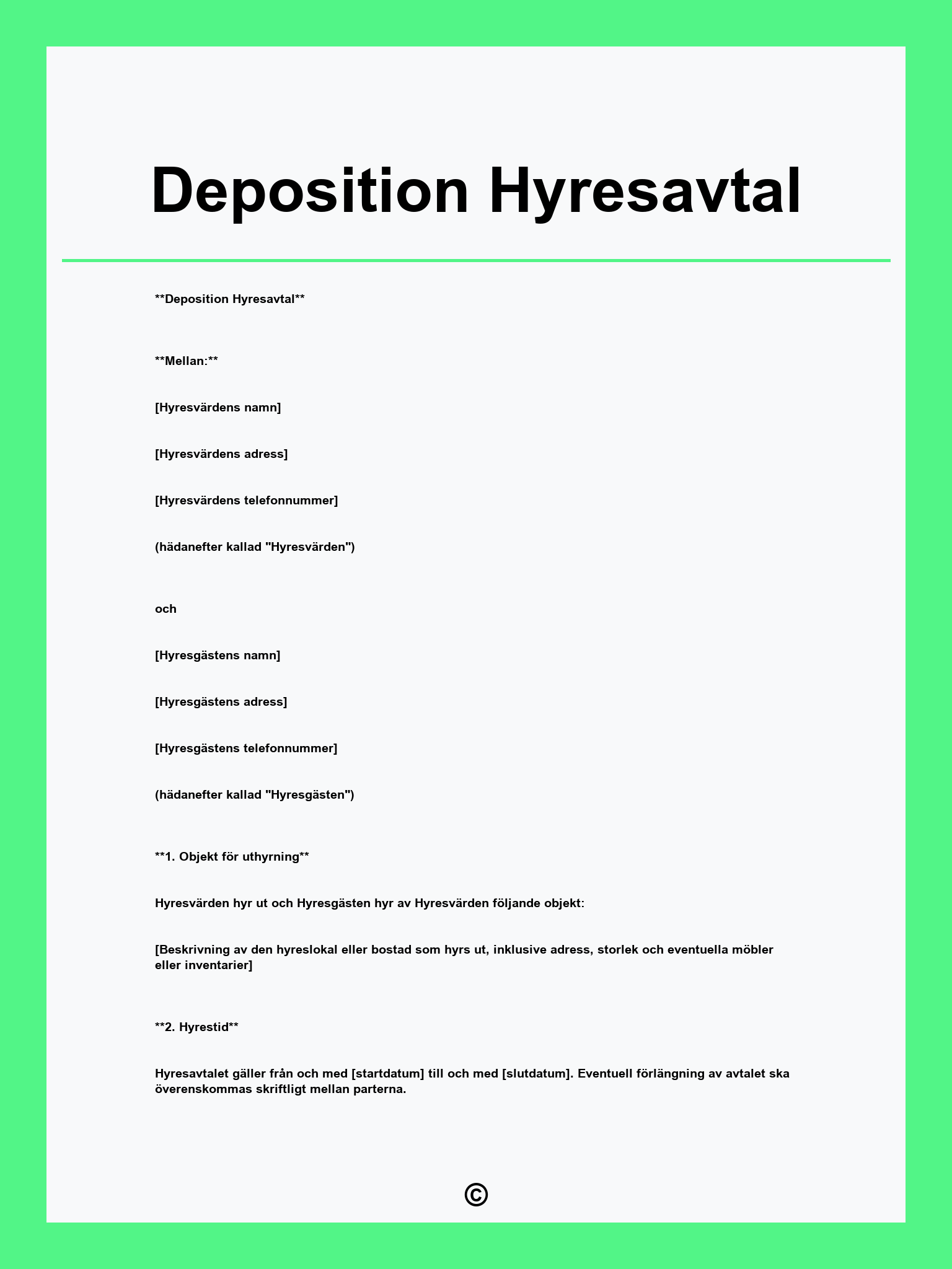 Deposition Hyresavtal