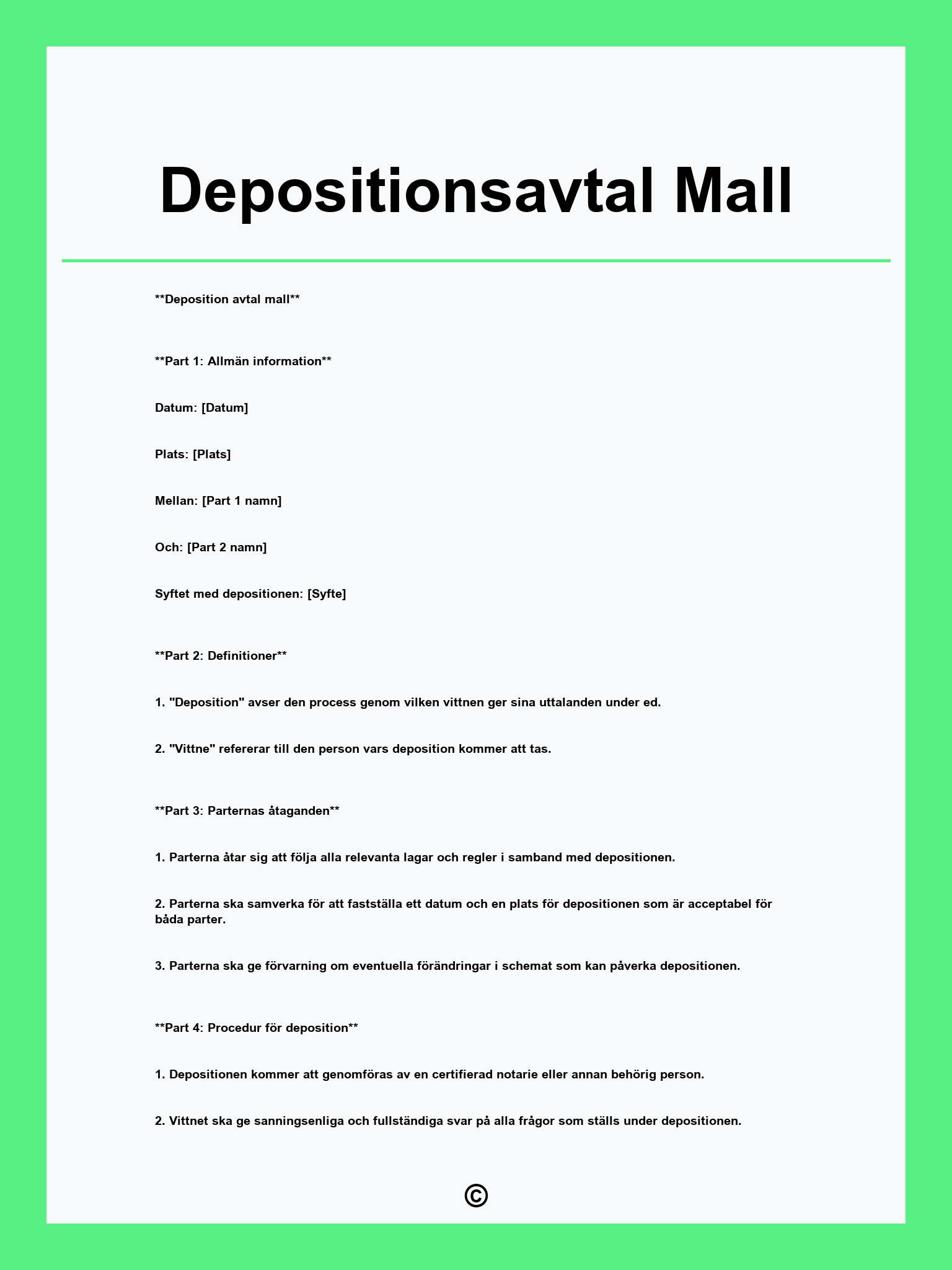 Depositionsavtal Mall