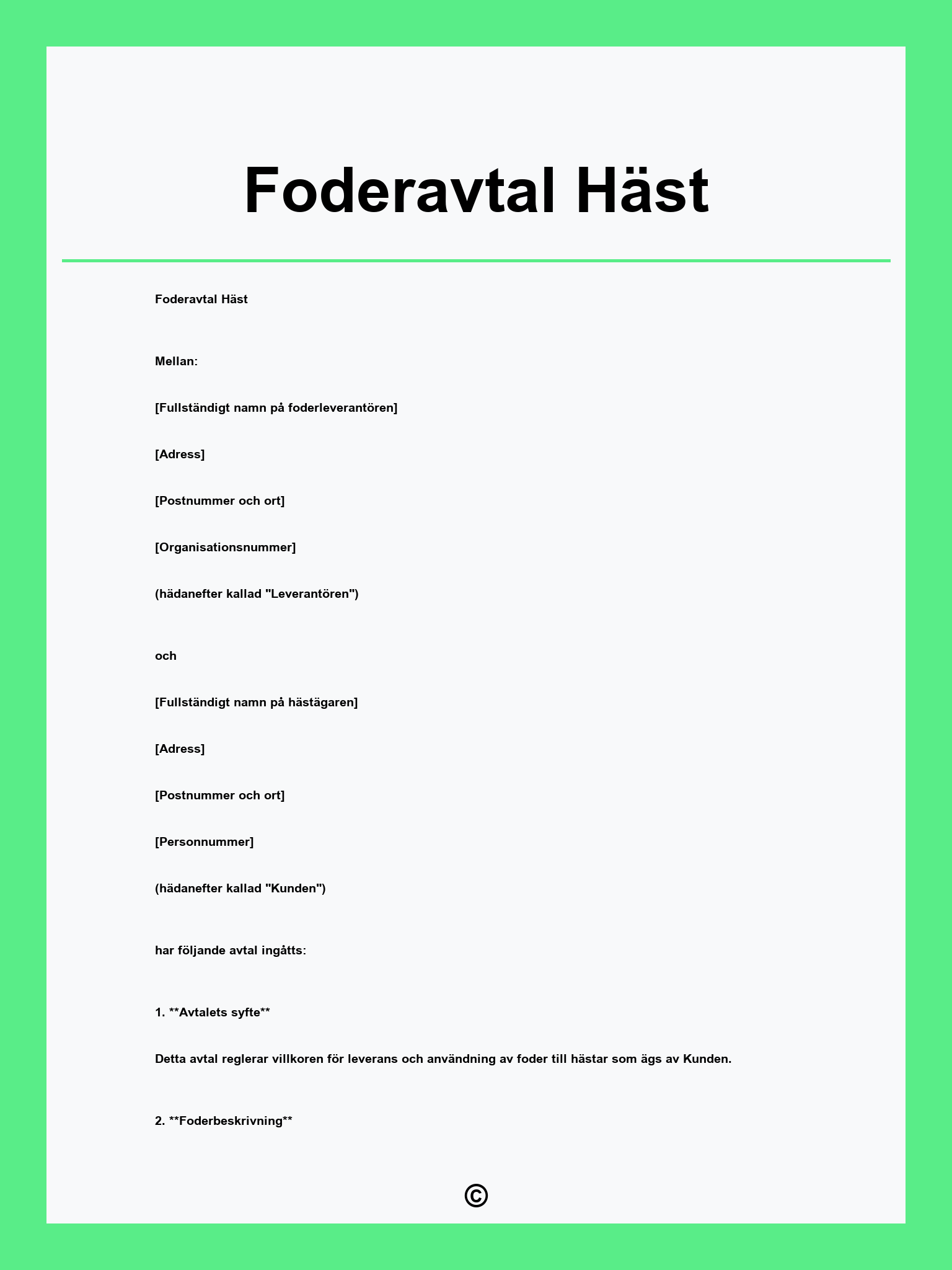 Foderavtal Häst