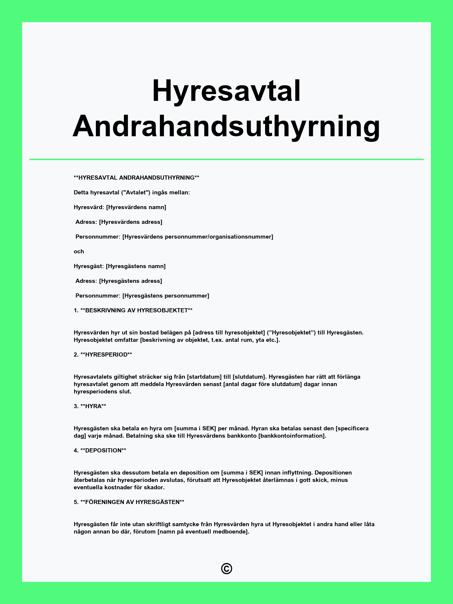 Hyresavtal Andrahandsuthyrning
