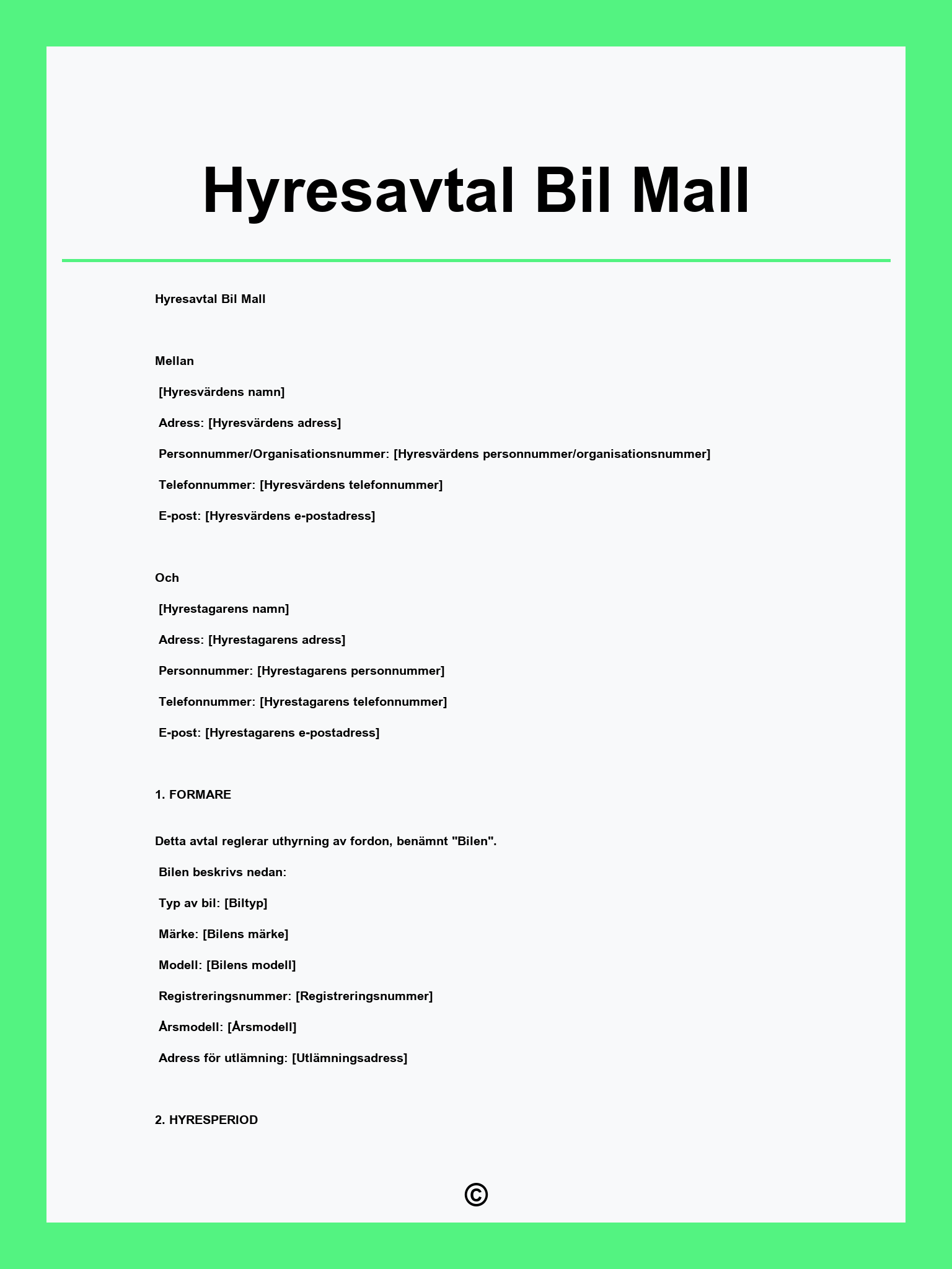 Hyresavtal Bil Mall