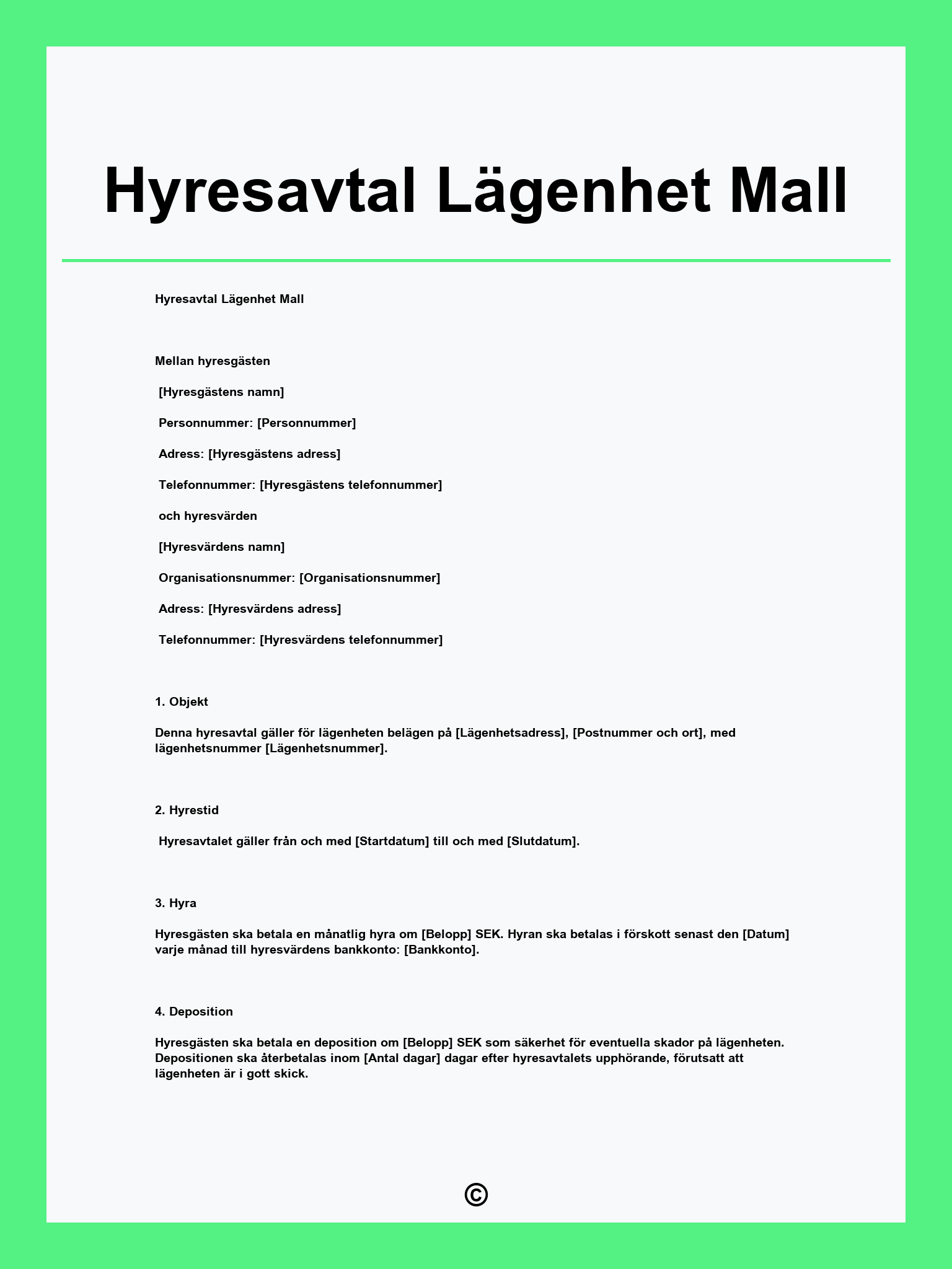 Hyresavtal Lägenhet Mall