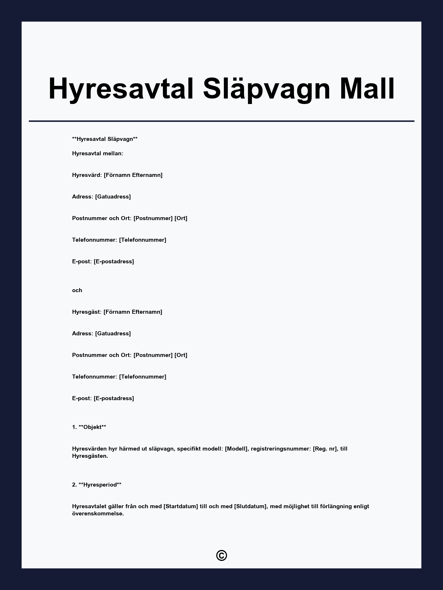 Hyresavtal Släpvagn Mall