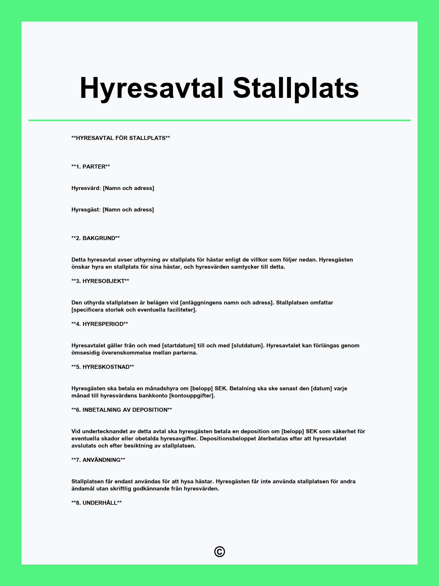 Hyresavtal Stallplats