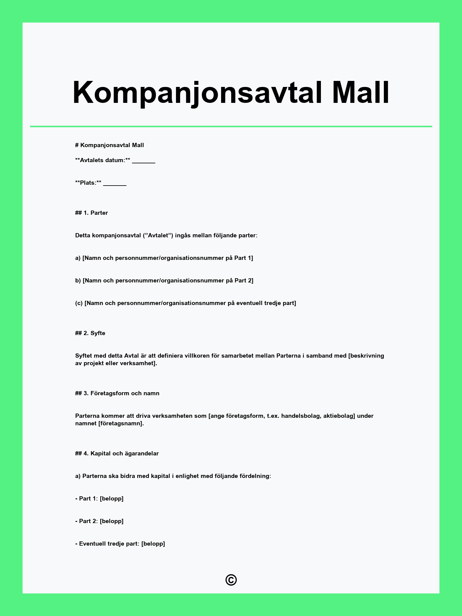 Kompanjonsavtal Mall