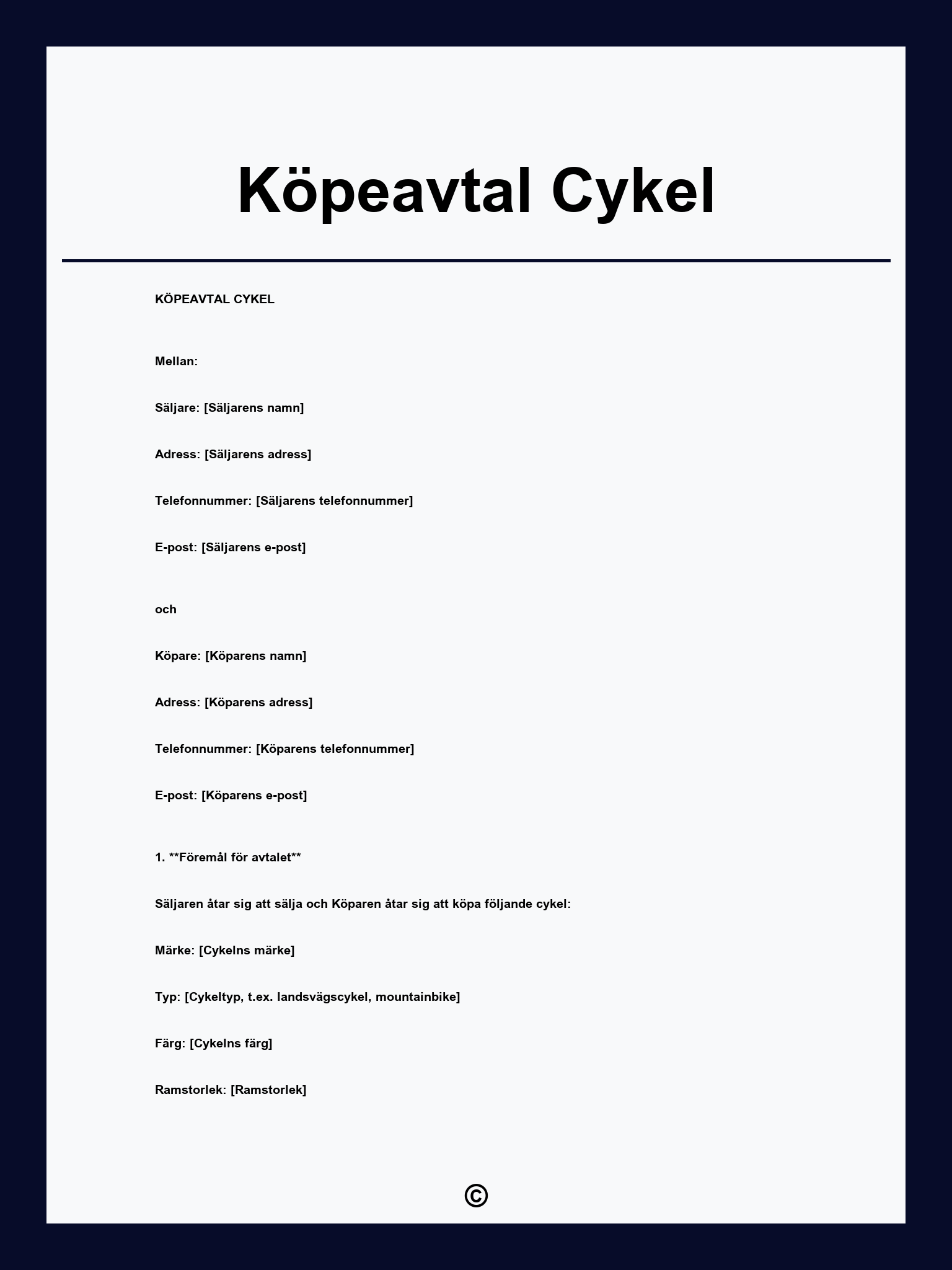 Köpeavtal Cykel