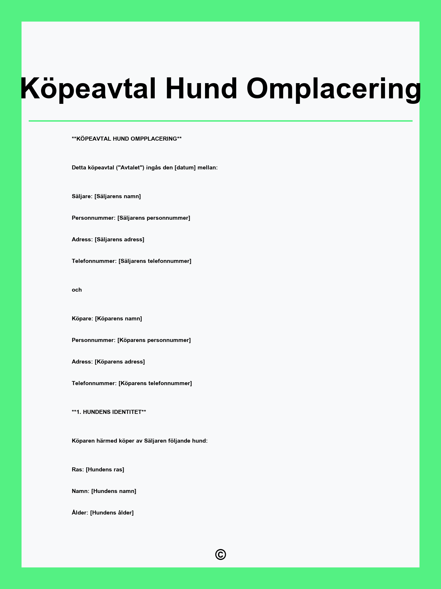 Köpeavtal Hund Omplacering
