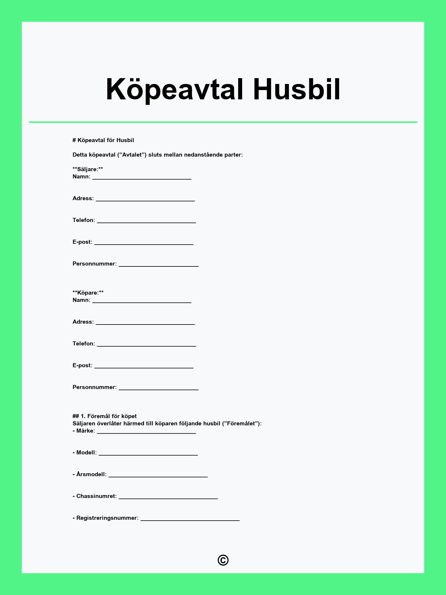 Köpeavtal Husbil