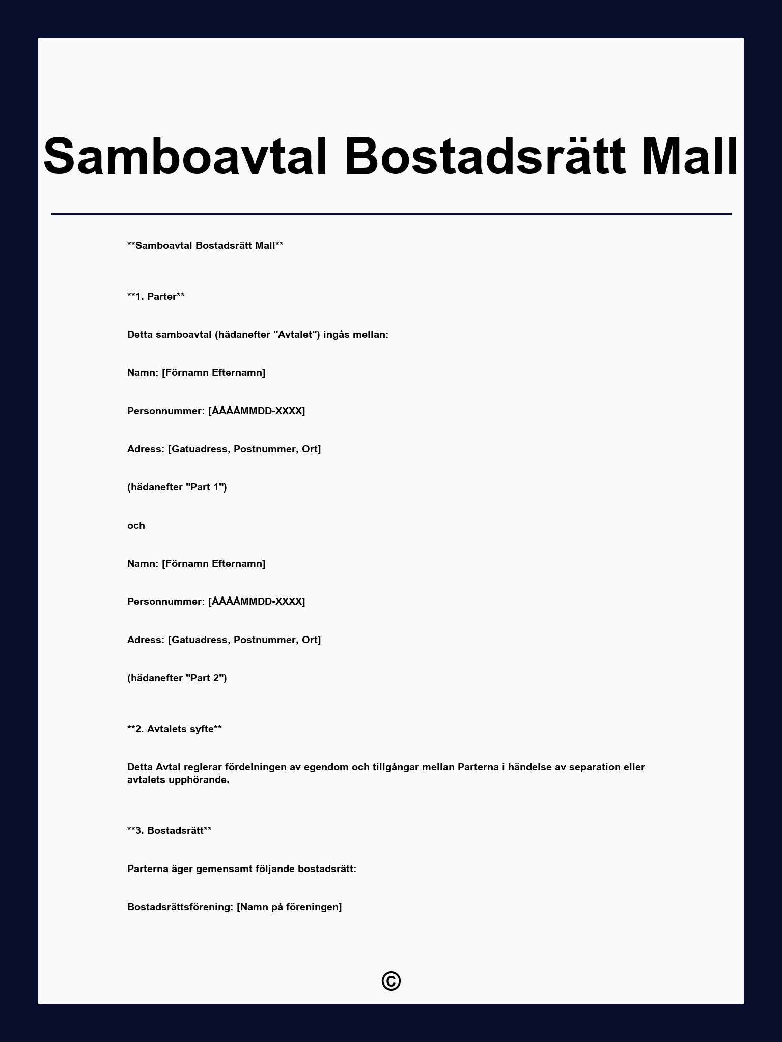 Samboavtal Bostadsrätt Mall
