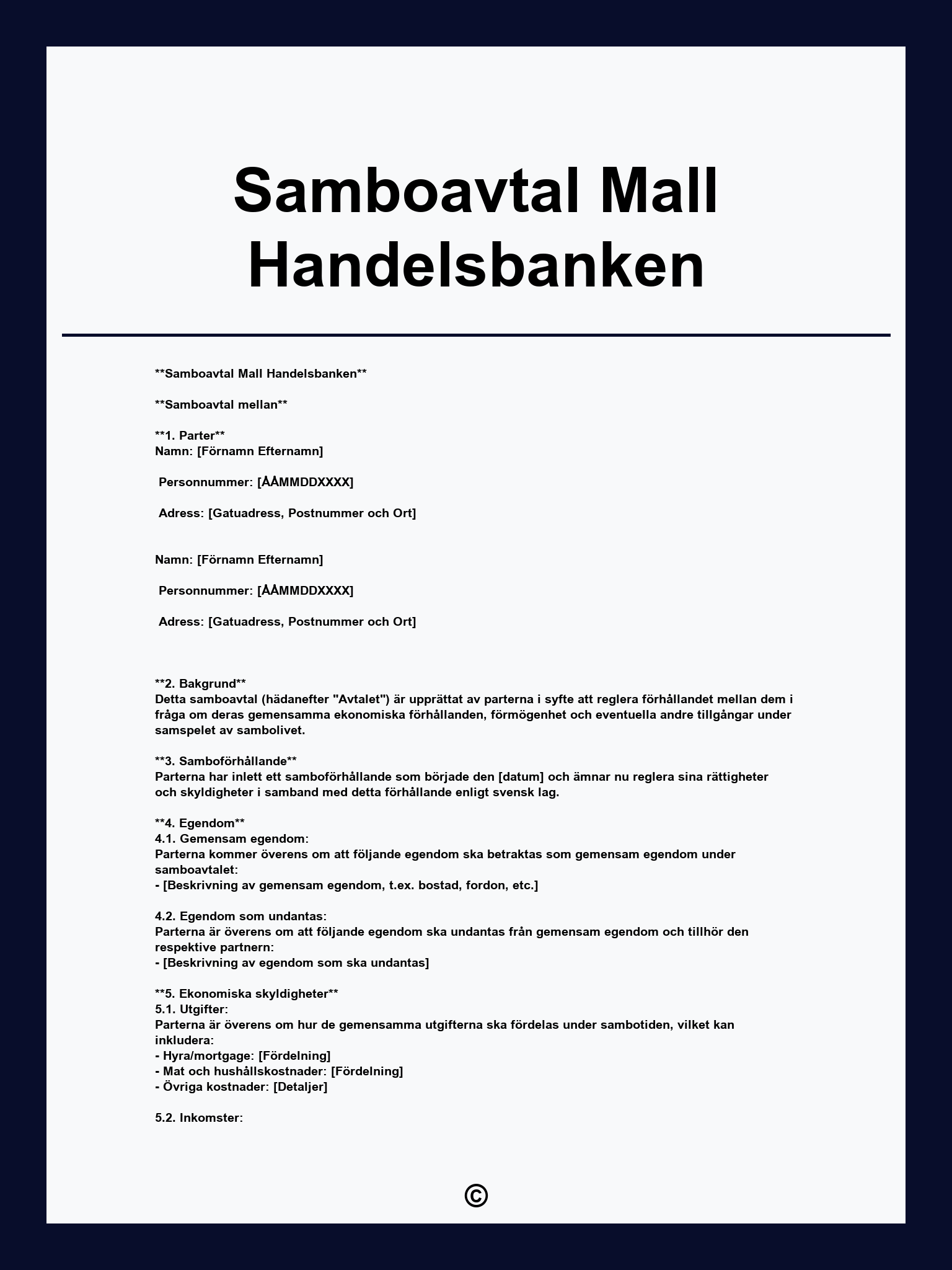 Samboavtal Mall Handelsbanken