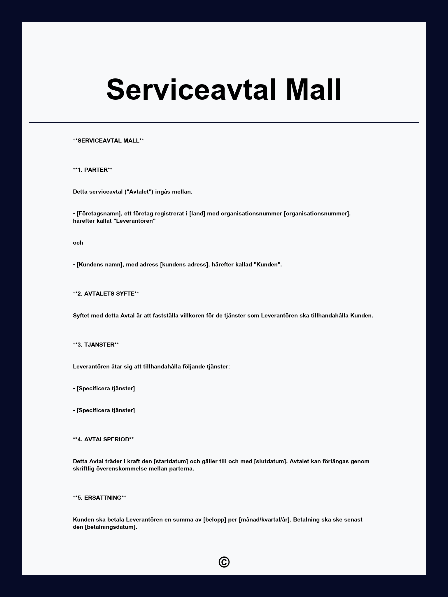 Serviceavtal Mall