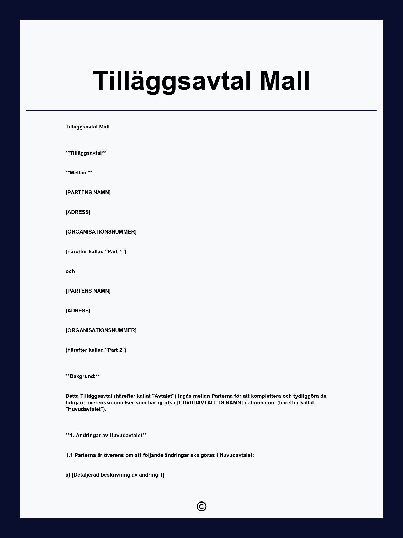 Tilläggsavtal Mall
