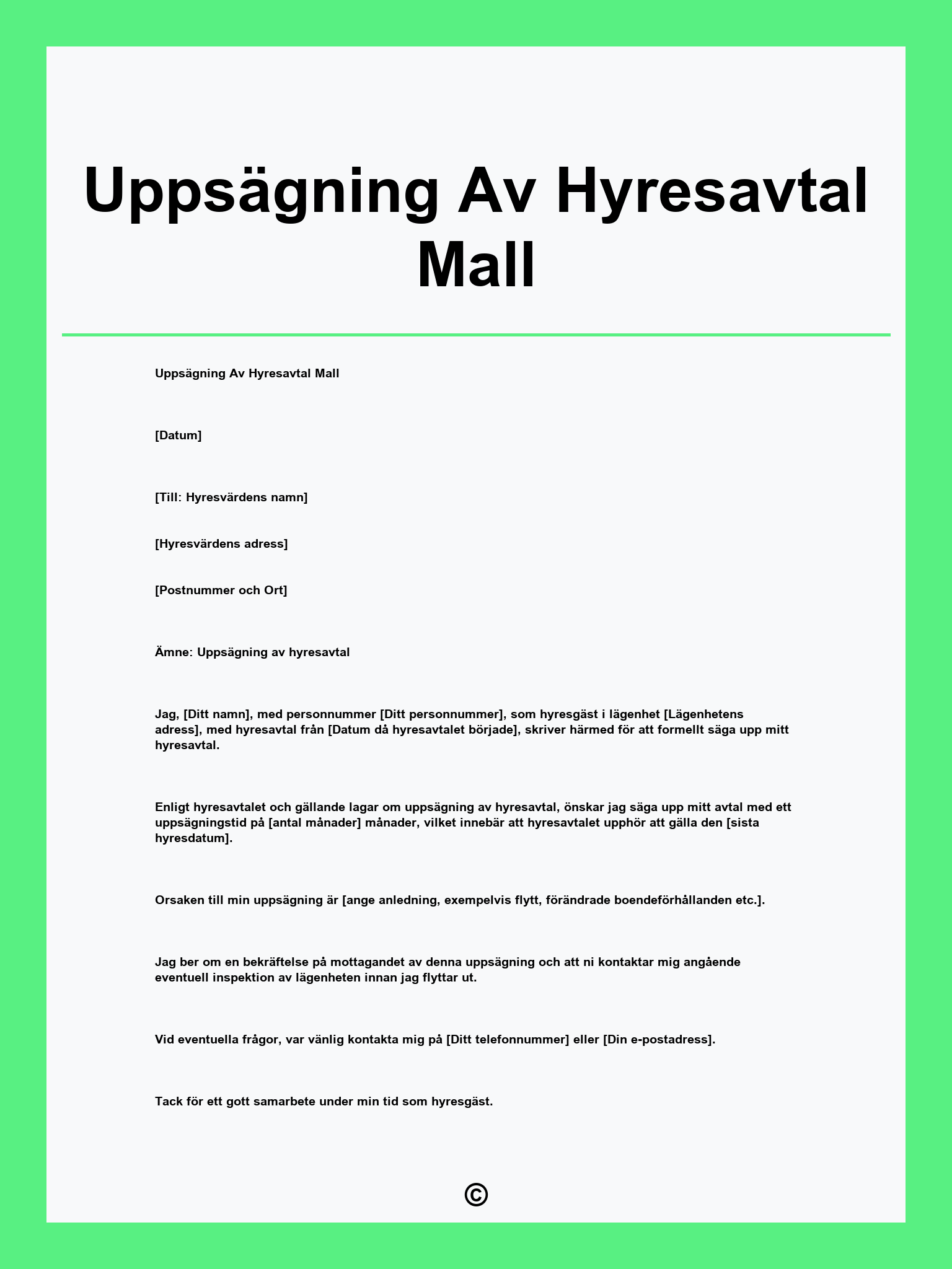 Uppsägning Av Hyresavtal Mall