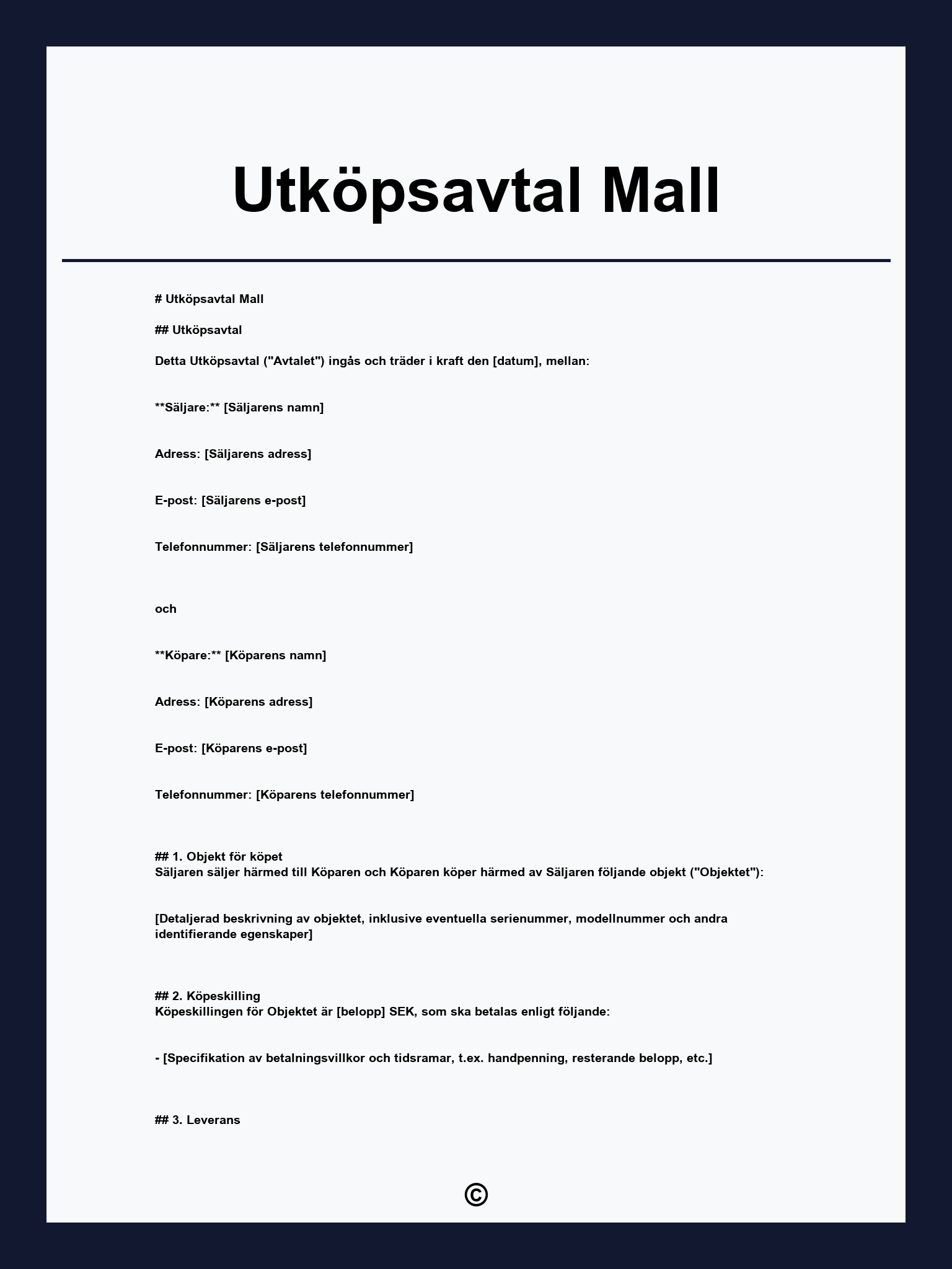 Utköpsavtal Mall